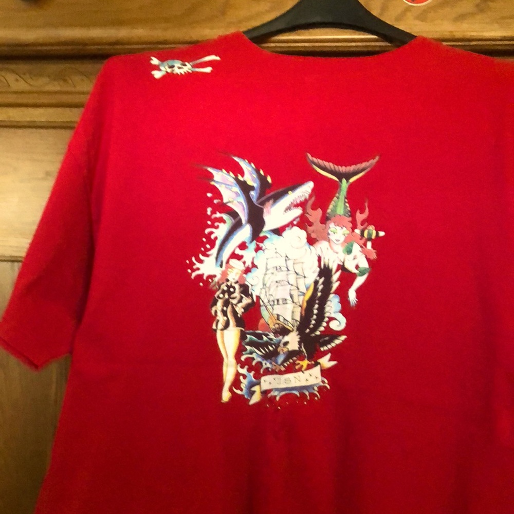 Red Graphic T-Shirt with Nautical Design